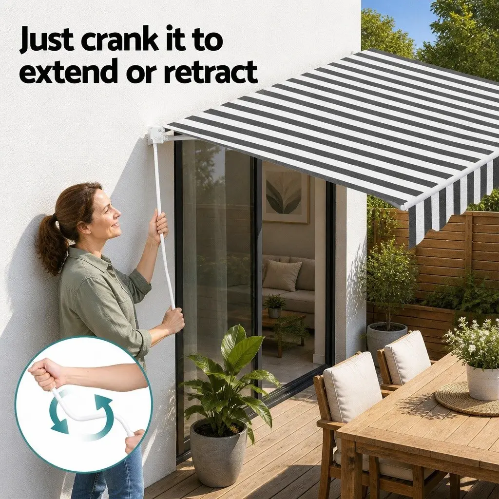 Folding Arm Awning Retractable Manual Sunshade 3m x 2.5m Patio Garden Shade