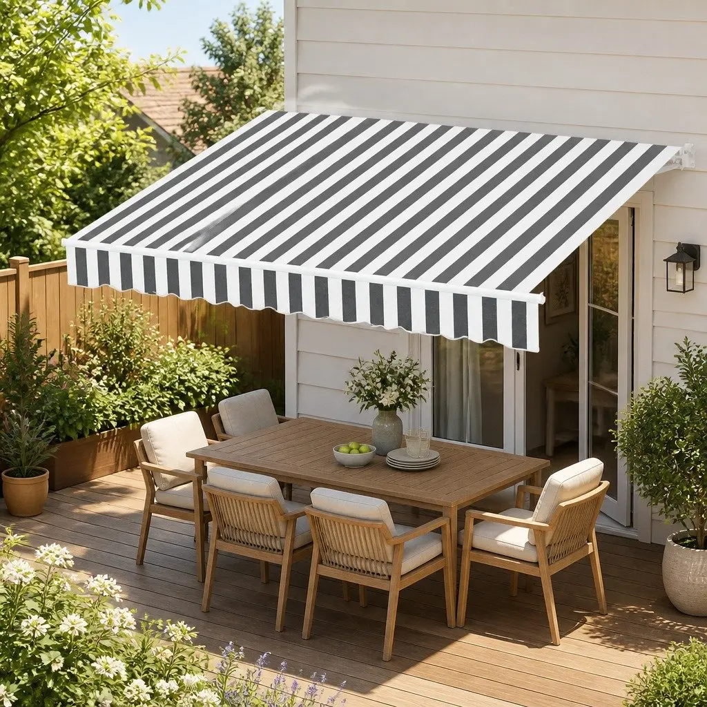Folding Arm Awning Retractable Manual Sunshade 3m x 2.5m Patio Garden Shade
