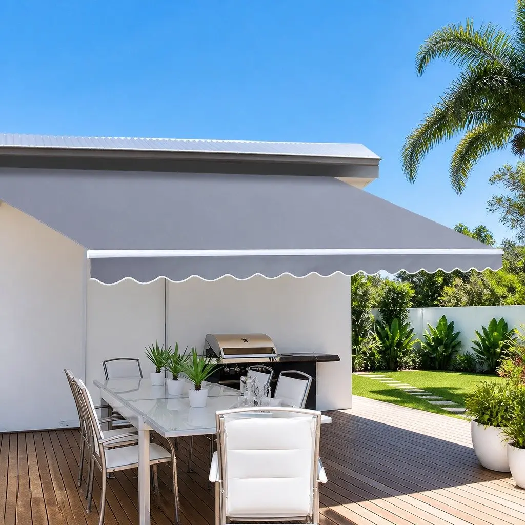 Manual Folding Awning Retractable Shade 3m x 2.5m Pearl Grey