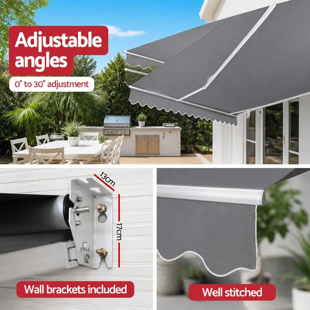 Manual Folding Awning Retractable Shade 3m x 2.5m Pearl Grey