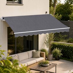 Retractable Folding Arm Awning Manual Sunshade 3.5M x 3M Grey Outdoor