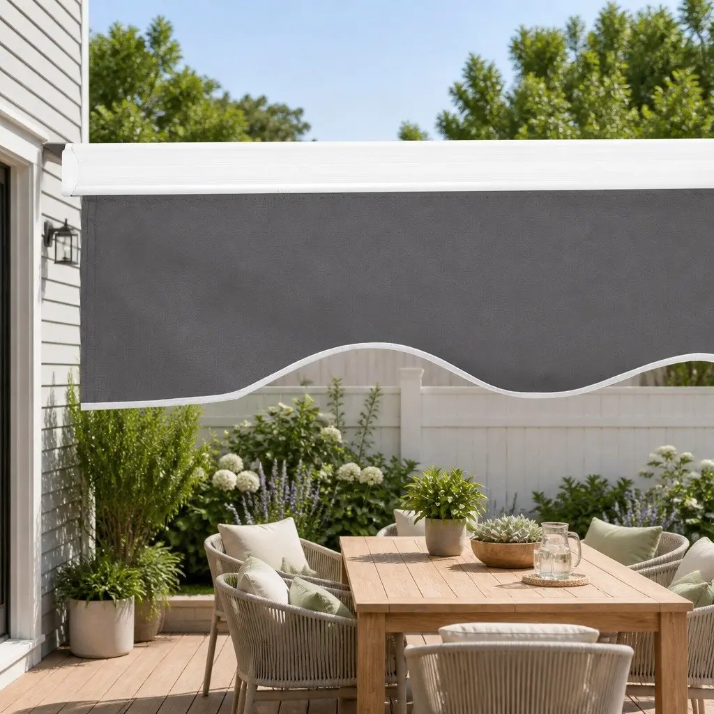 Folding Arm Awning Manual Retractable Sunshade Grey 4m x 2.5m Outdoor Patio