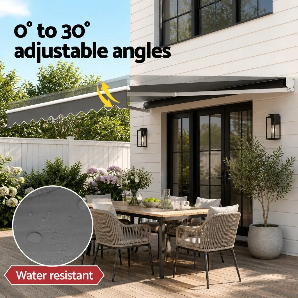 Folding Arm Awning Manual Retractable Sunshade Grey 4m x 2.5m Outdoor Patio