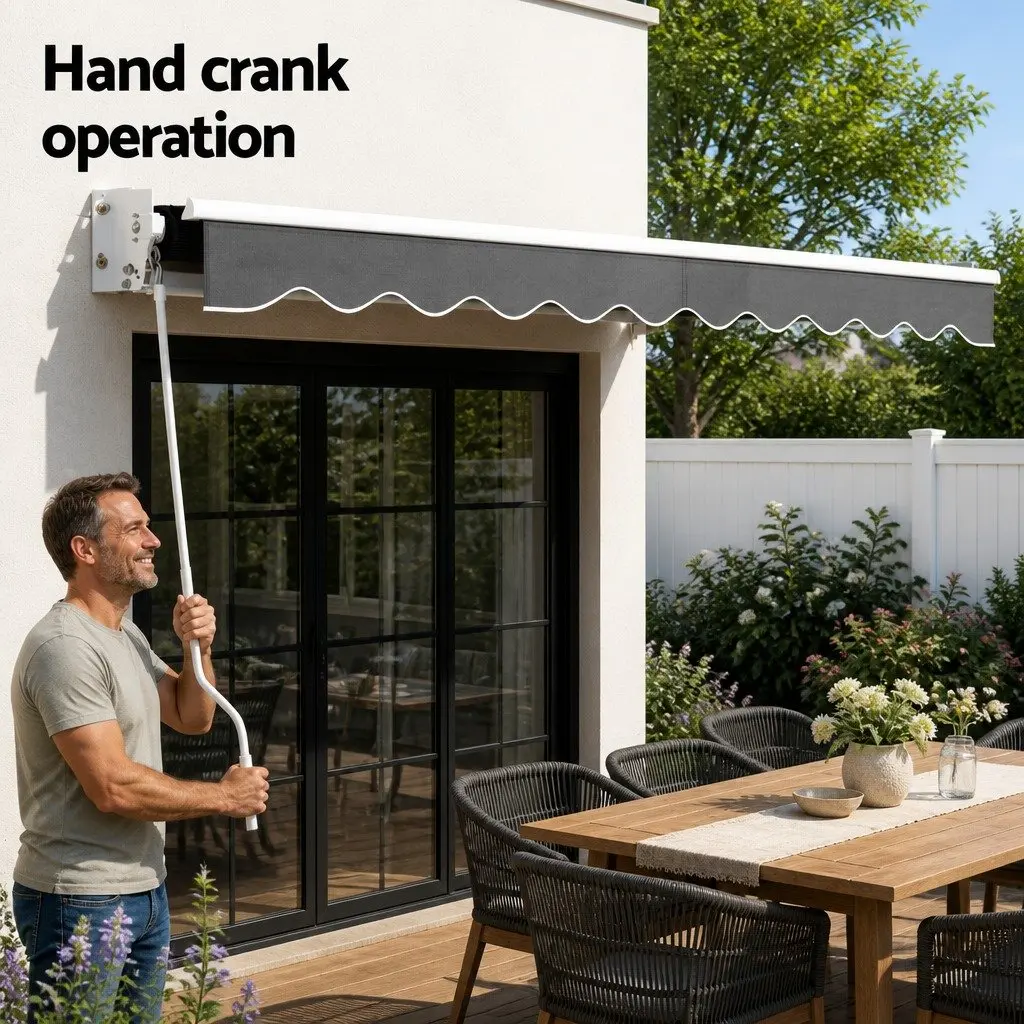 Folding Arm Awning Manual Retractable Sunshade Grey 4m x 2.5m Outdoor Patio