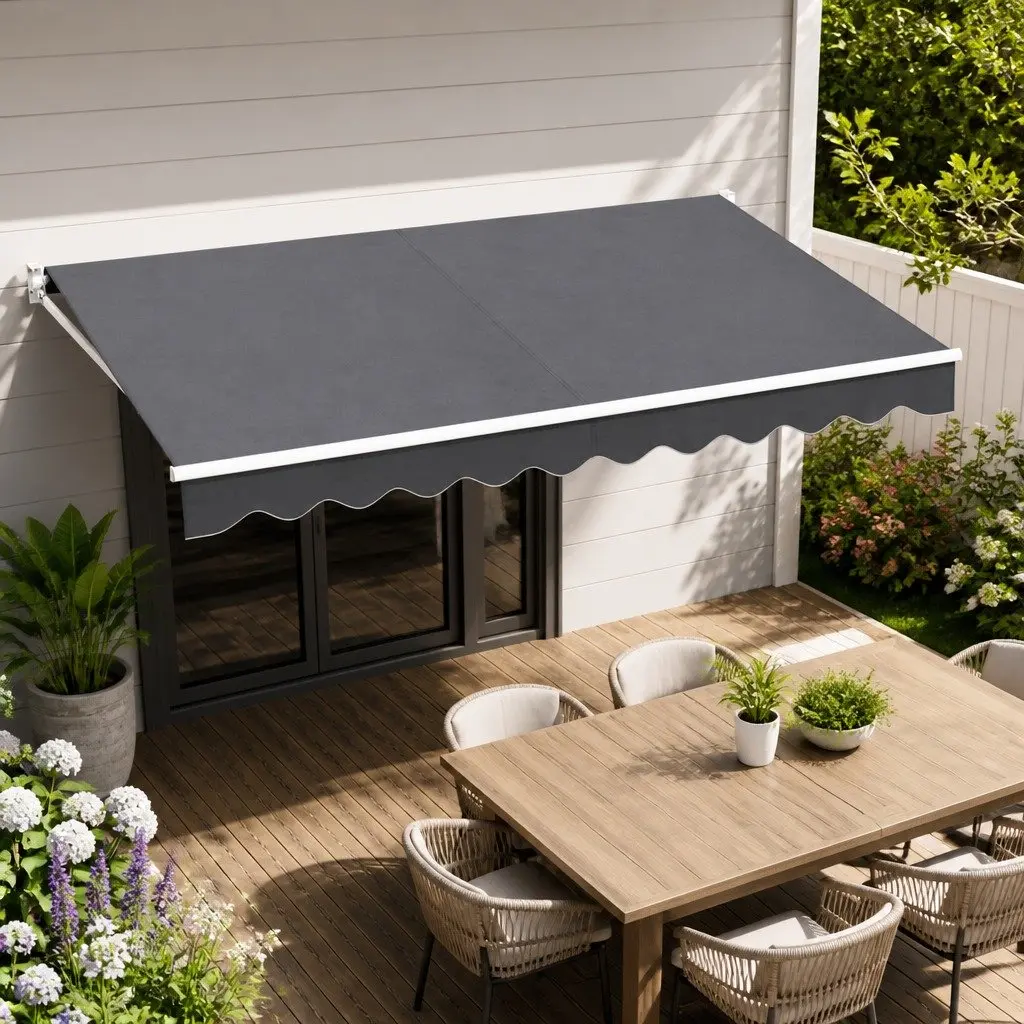 Folding Arm Awning Manual Retractable Sunshade Grey 4m x 2.5m Outdoor Patio