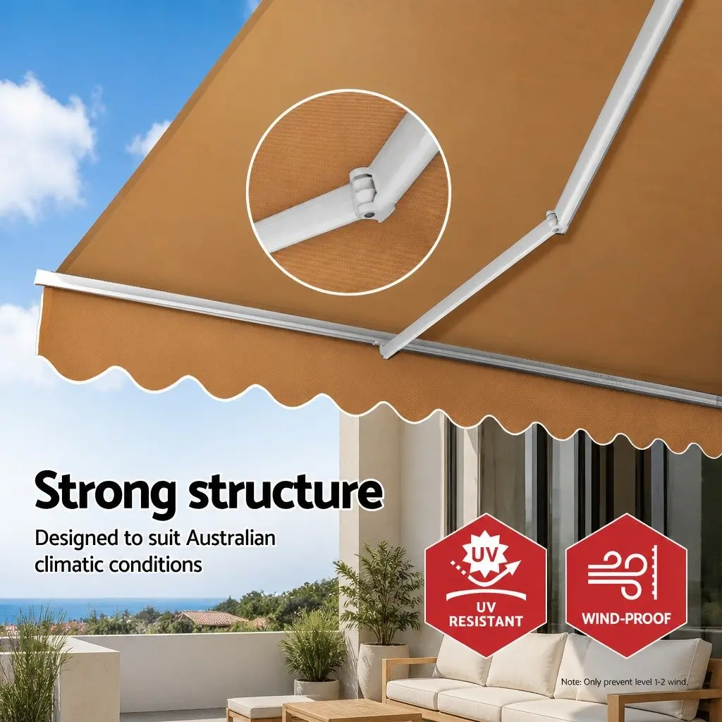 Folding Arm Awning Retractable Manual Hand Crank 4M x 3M Beige
