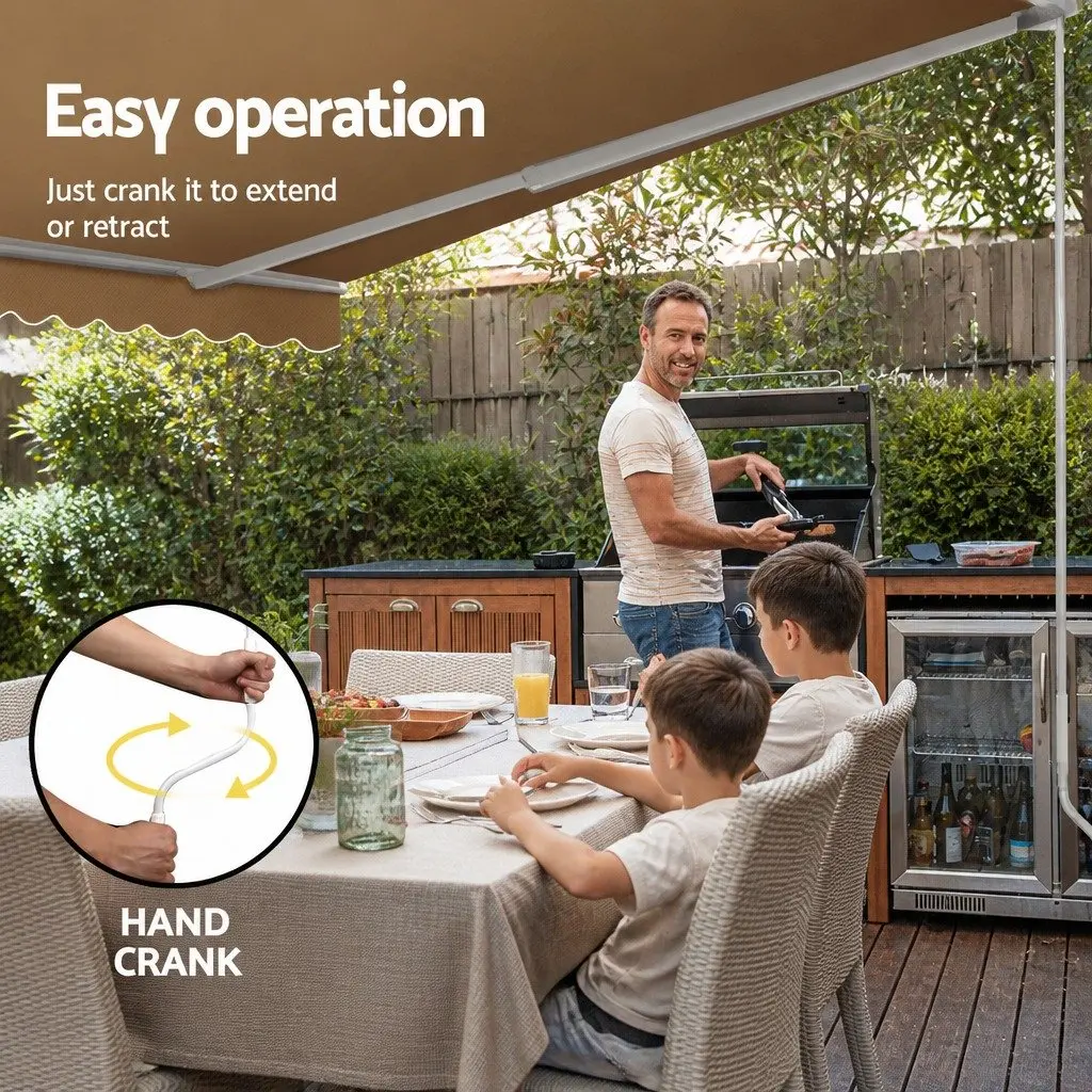Folding Arm Awning Retractable Manual Hand Crank 4M x 3M Beige