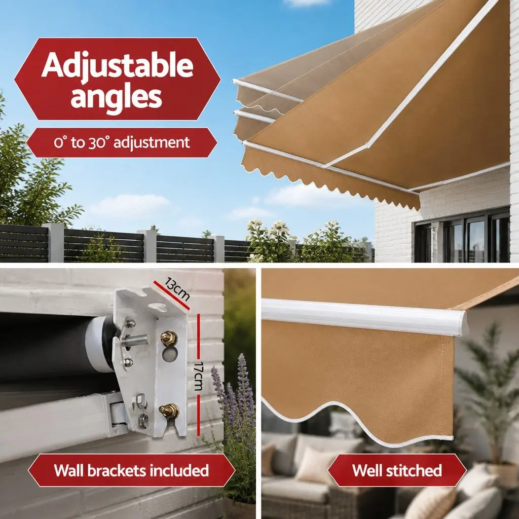 Folding Arm Awning Retractable Manual Hand Crank 4M x 3M Beige