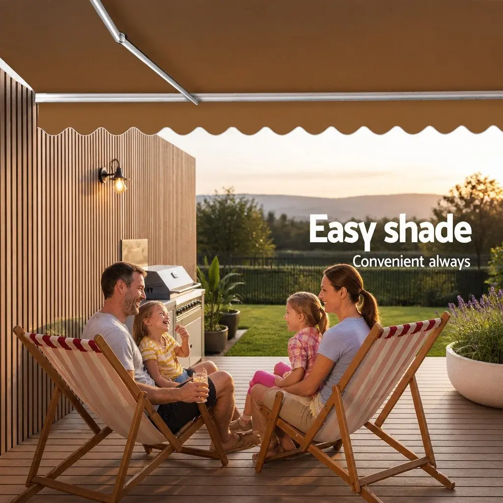Folding Arm Awning Retractable Manual Hand Crank 4M x 3M Beige