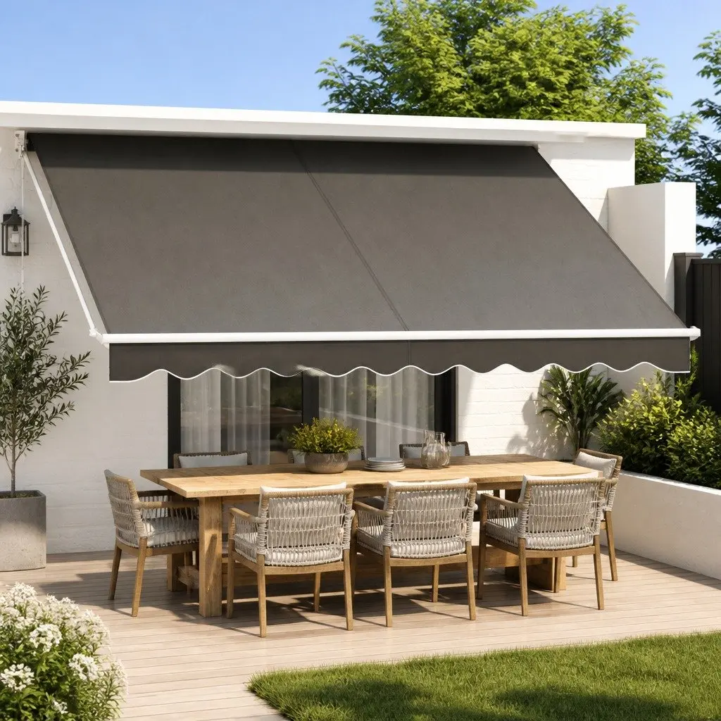 Folding Arm Awning Manual Retractable 4m x 3m Grey