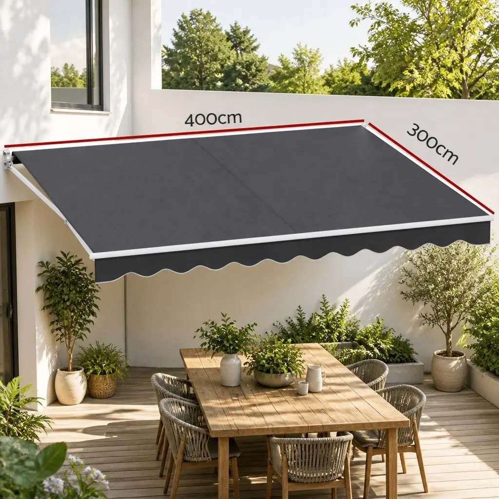 Folding Arm Awning Manual Retractable 4m x 3m Grey