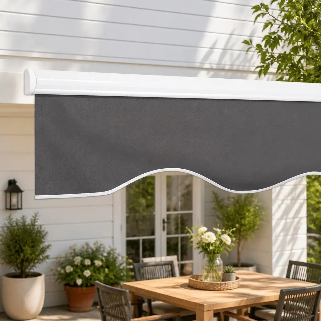 Folding Arm Awning Manual Retractable 4m x 3m Grey