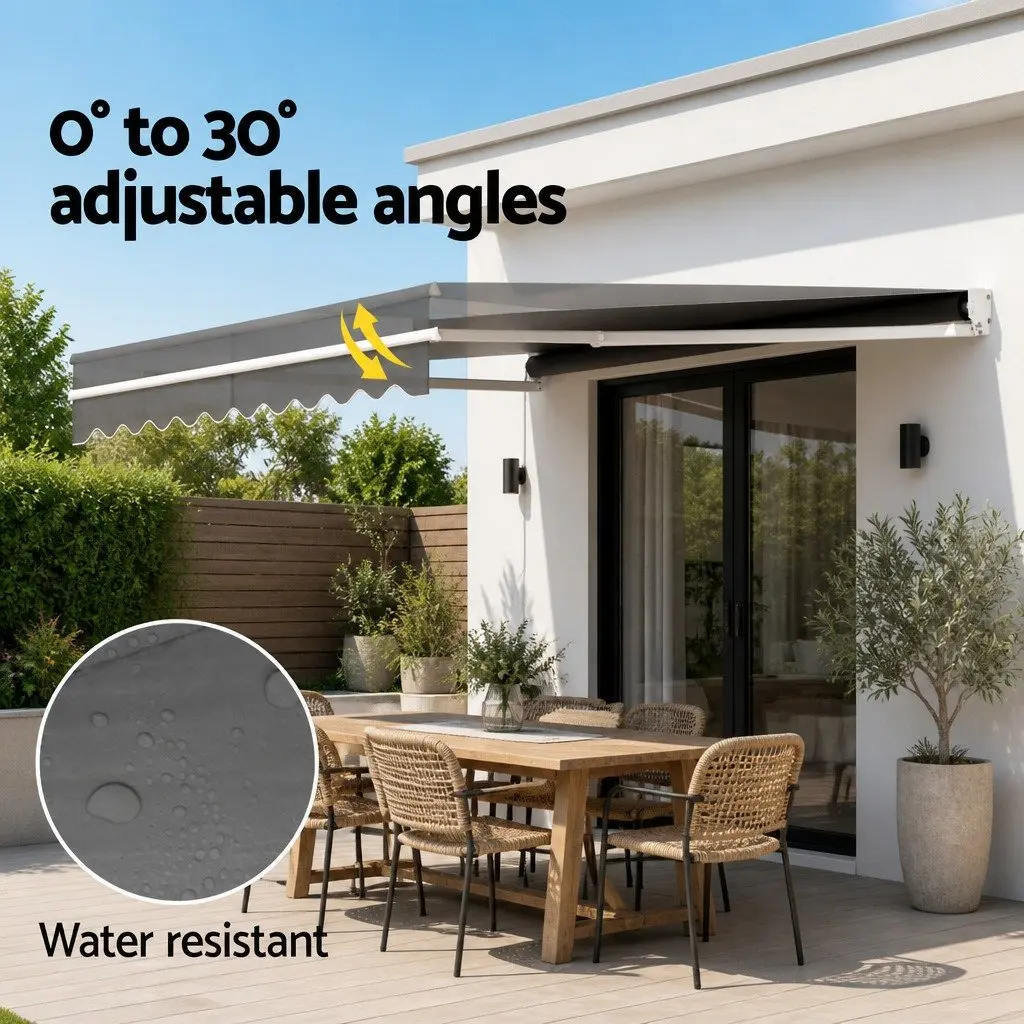 Folding Arm Awning Manual Retractable 4m x 3m Grey