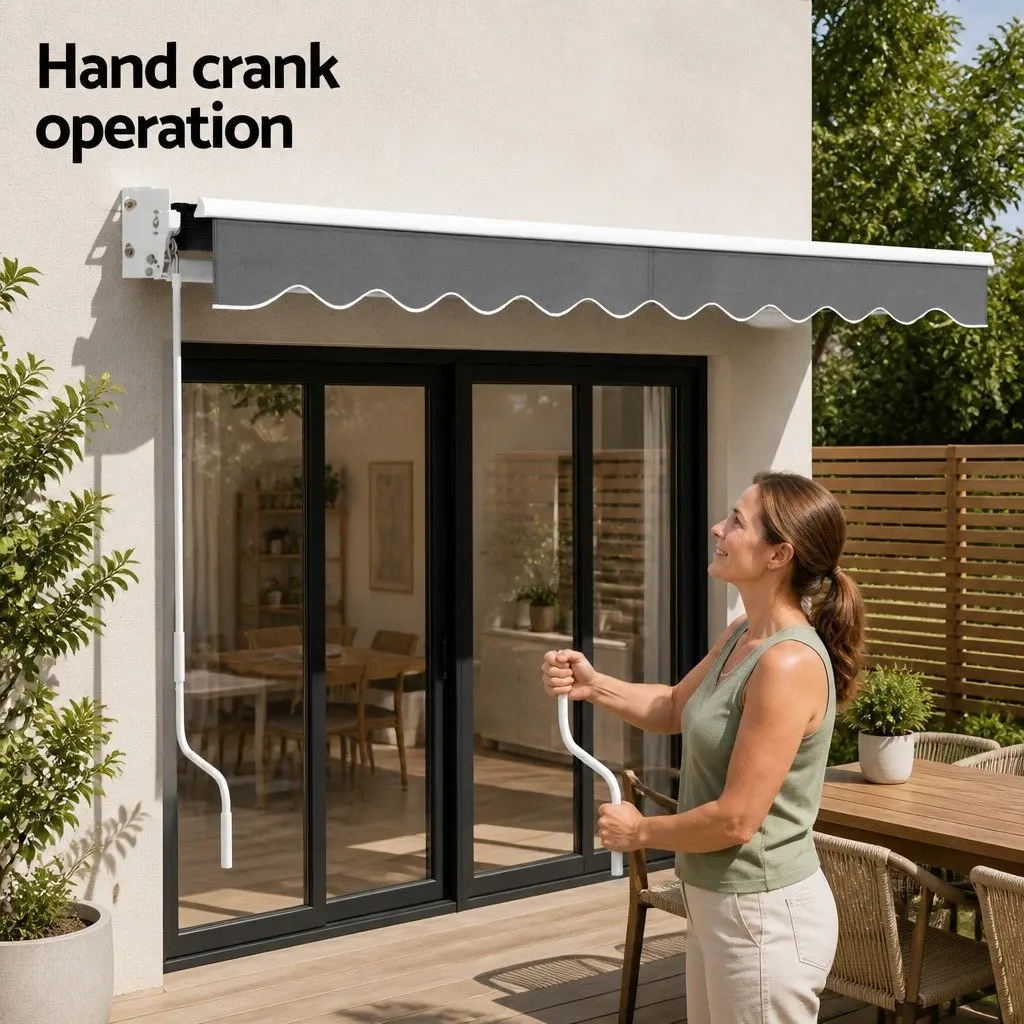 Folding Arm Awning Manual Retractable 4m x 3m Grey