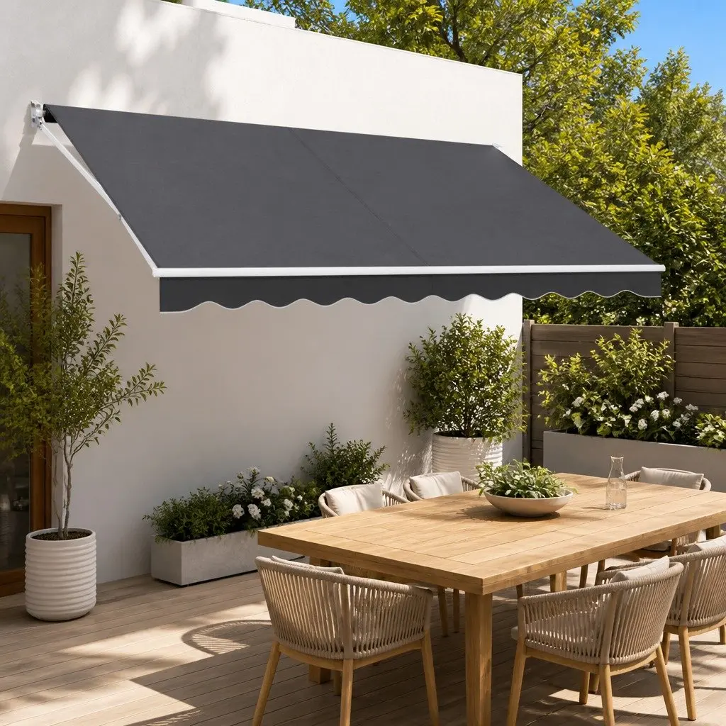 Folding Arm Awning Manual Retractable 4m x 3m Grey
