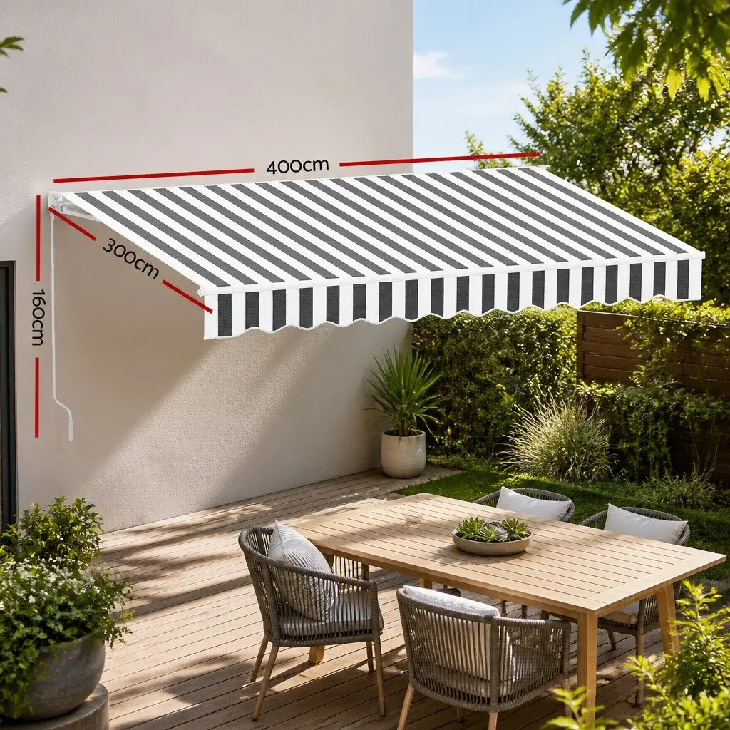 Folding Arm Awning Retractable 4m x 3m Manual Hand Crank UV Resistant Polyester for Patio Garden