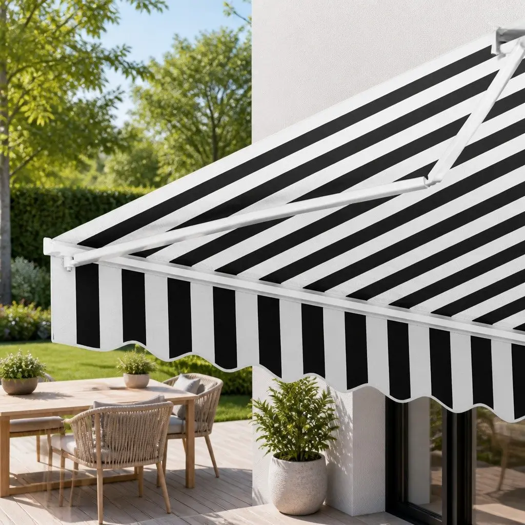 Folding Arm Awning Retractable 4m x 3m Manual Hand Crank UV Resistant Polyester for Patio Garden
