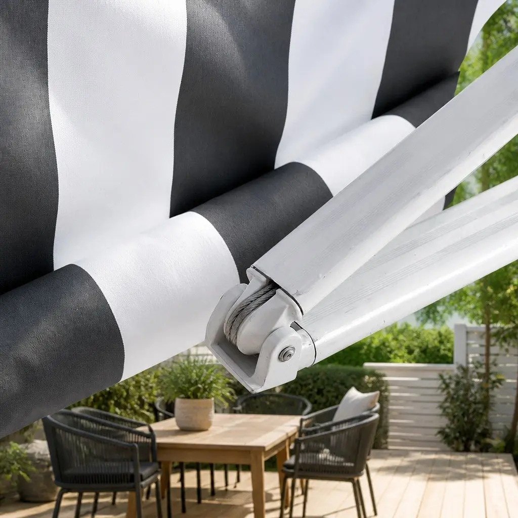 Folding Arm Awning Retractable 4m x 3m Manual Hand Crank UV Resistant Polyester for Patio Garden
