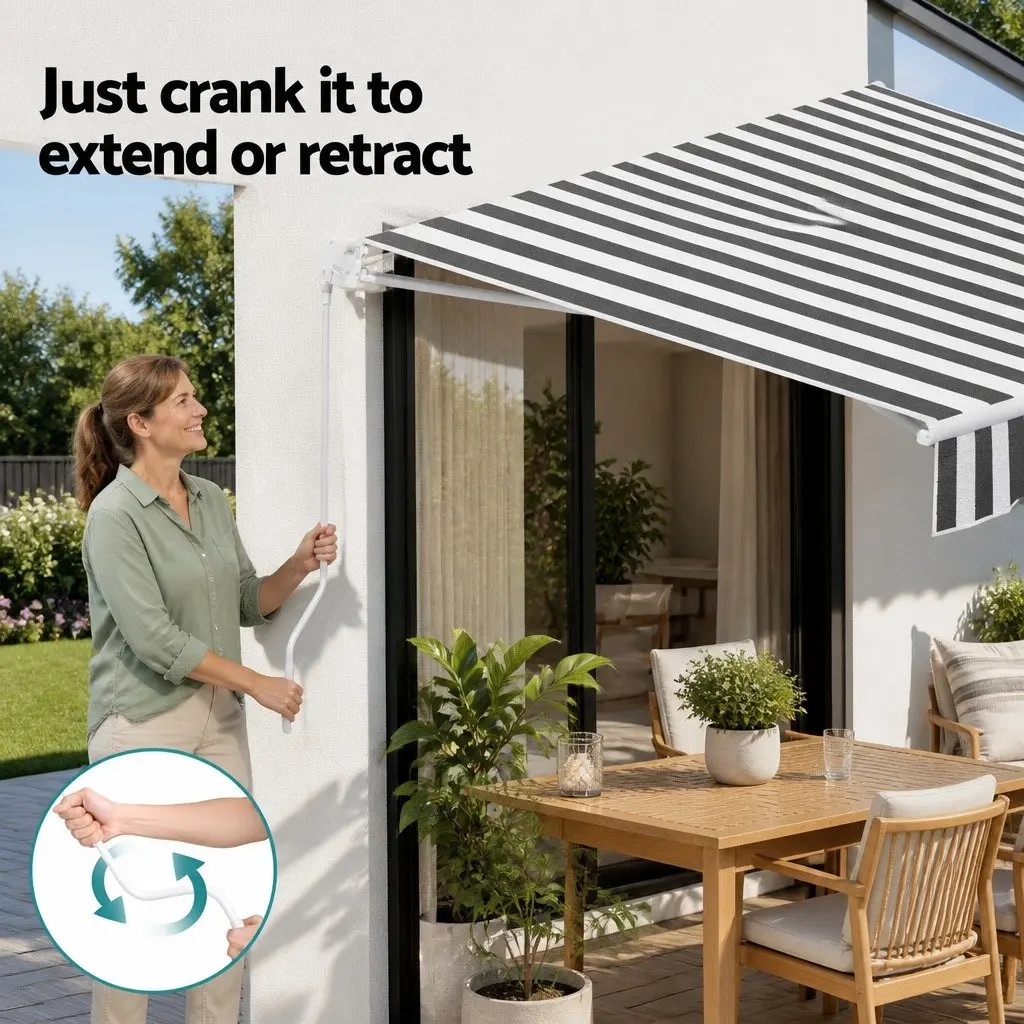 Folding Arm Awning Retractable 4m x 3m Manual Hand Crank UV Resistant Polyester for Patio Garden