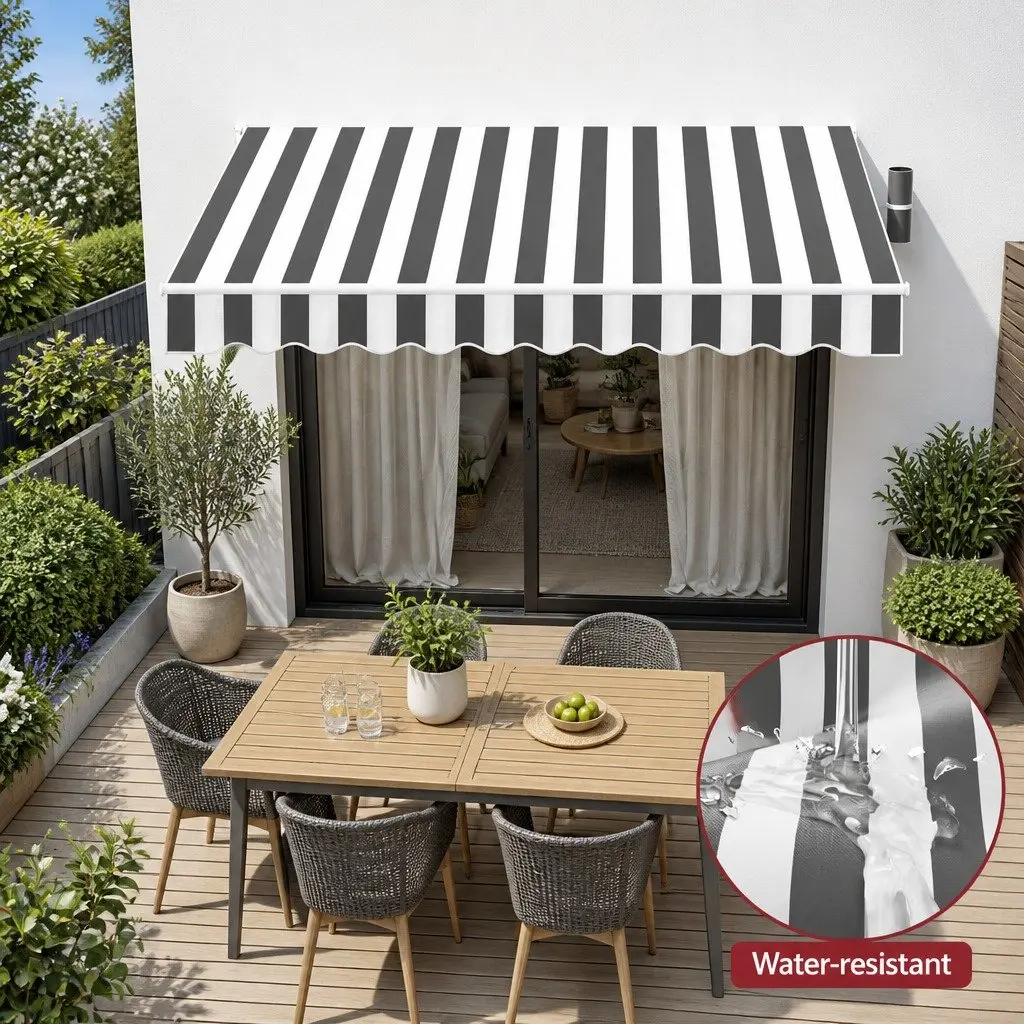 Folding Arm Awning Retractable 4m x 3m Manual Hand Crank UV Resistant Polyester for Patio Garden