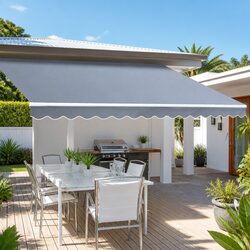 Retractable Folding Arm Awning Manual Sunshade 4M x 3M Garden Patio Pearl Grey