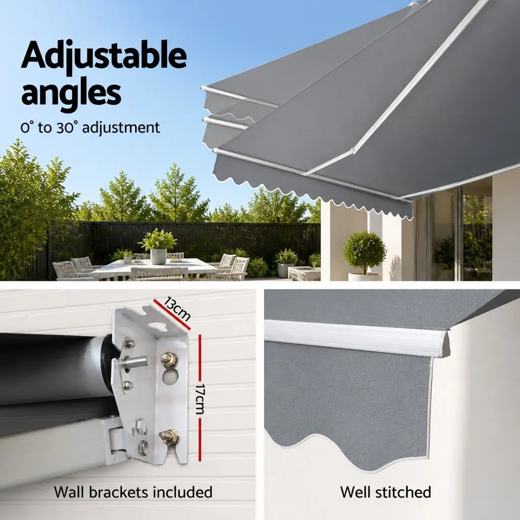 Folding Arm Awning Manual Sunshade 4M x 3M Powder-Coated Aluminium Frame Pearl Grey