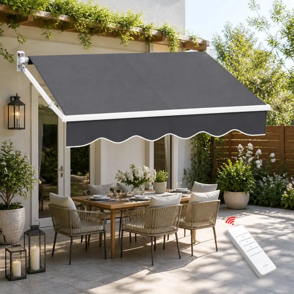 Motorised Retractable Folding Arm Awning 2m x 1.5m Outdoor Sunshade