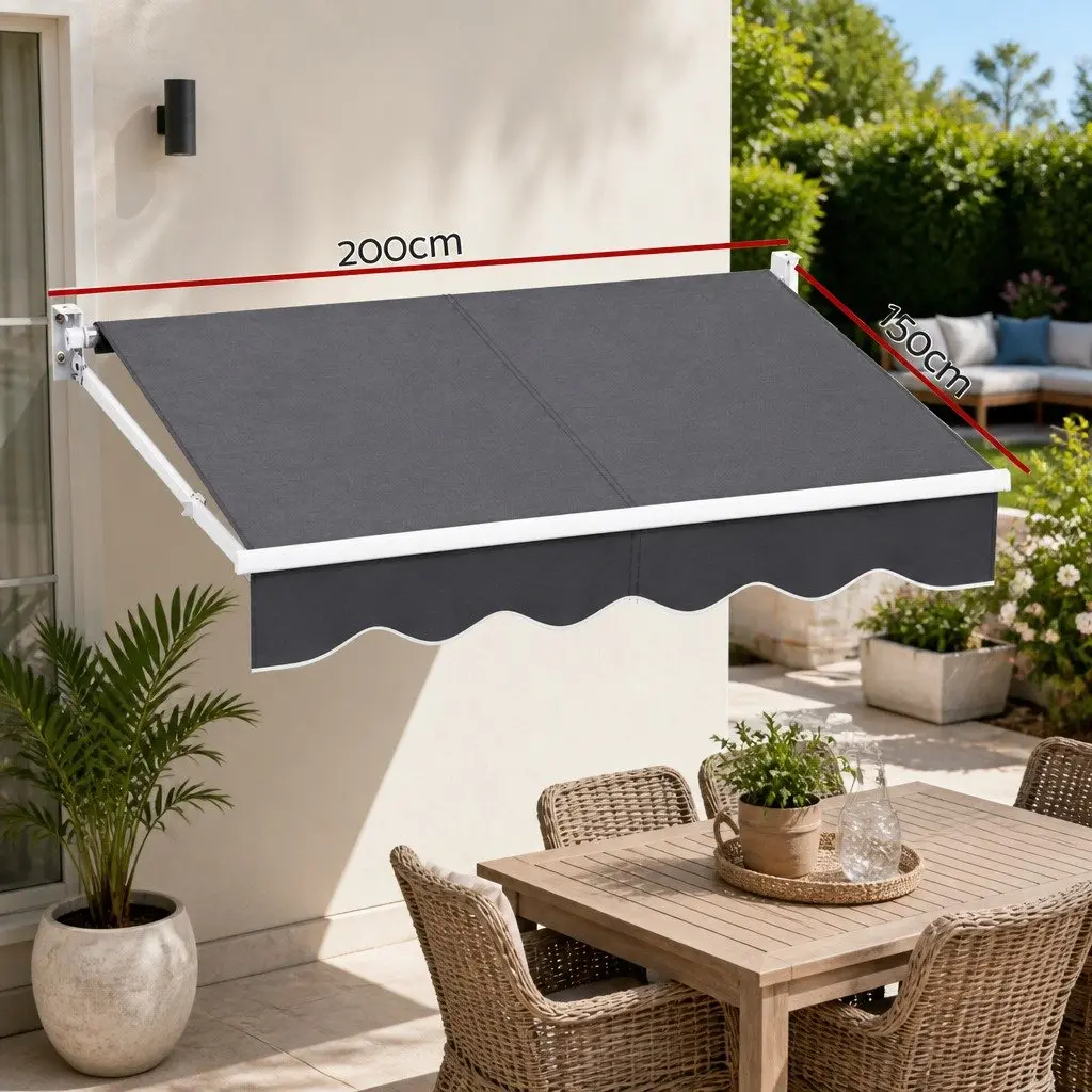 Motorised Retractable Folding Arm Awning 2m x 1.5m Outdoor Sunshade