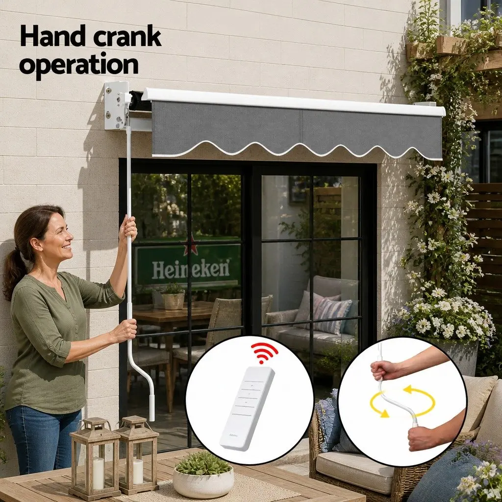 Motorised Retractable Folding Arm Awning 2m x 1.5m Outdoor Sunshade