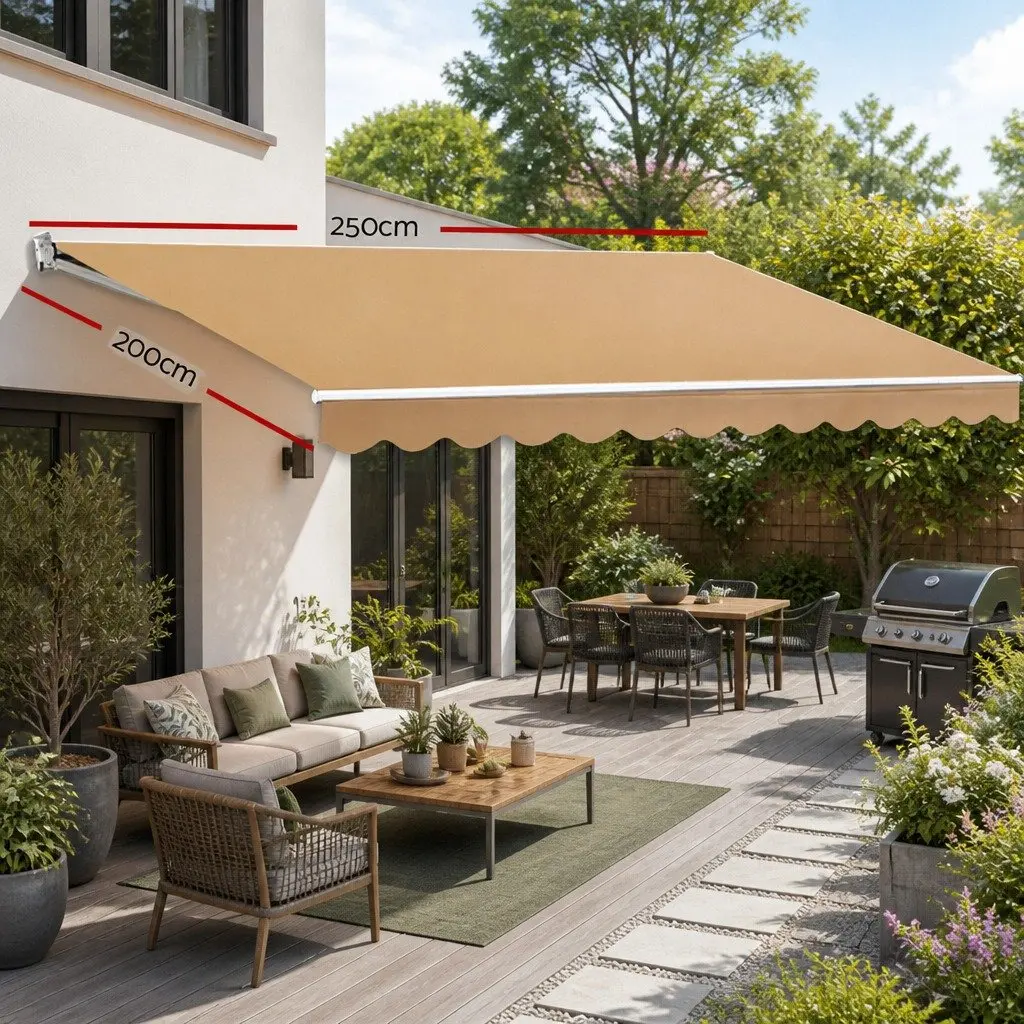 Motorised Retractable Folding Arm Awning Remote Control 2.5m x 2m Aluminium Frame Polyester Fabric