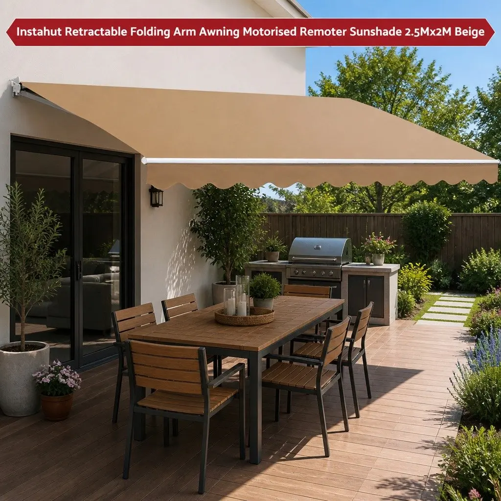 Motorised Retractable Folding Arm Awning Remote Control 2.5m x 2m Aluminium Frame Polyester Fabric
