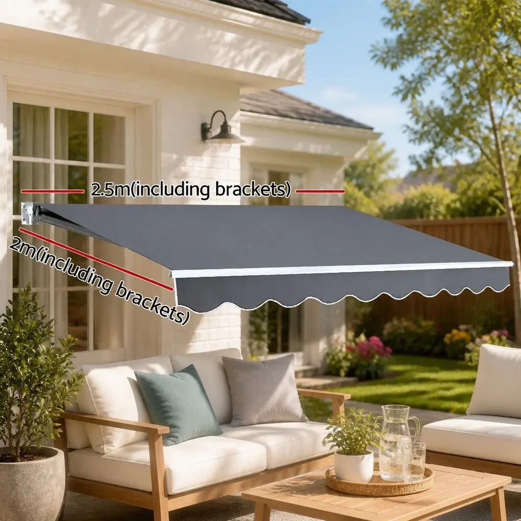 Motorised Retractable Folding Arm Awning 2.5M x 2M Grey