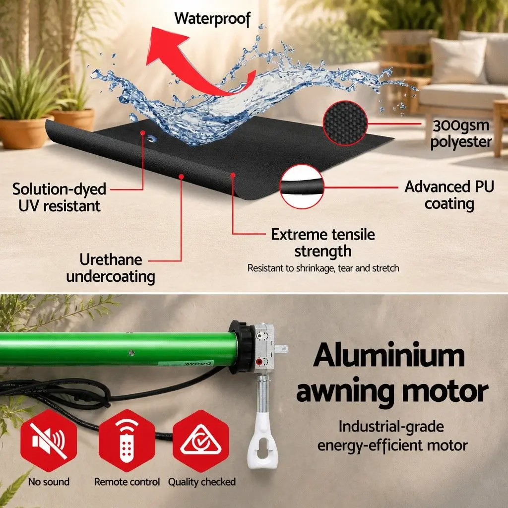 Motorised Retractable Folding Arm Awning 2.5M x 2M Grey
