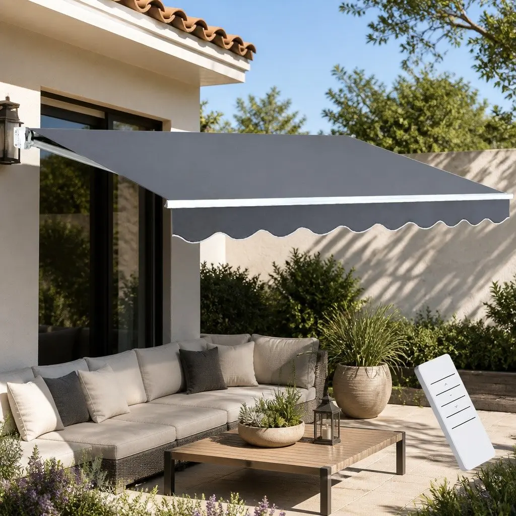 Motorised Retractable Folding Arm Awning 2.5M x 2M Grey