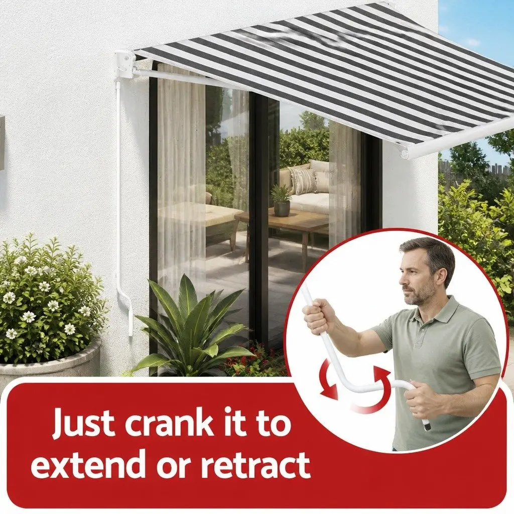 Motorised Retractable Folding Arm Awning UV Resistant Water Resistant 2.5m x 2m