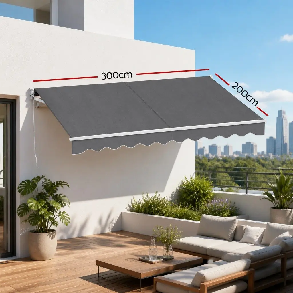 Folding Arm Awning Motorised Grey 3M x 2M with Remote Control