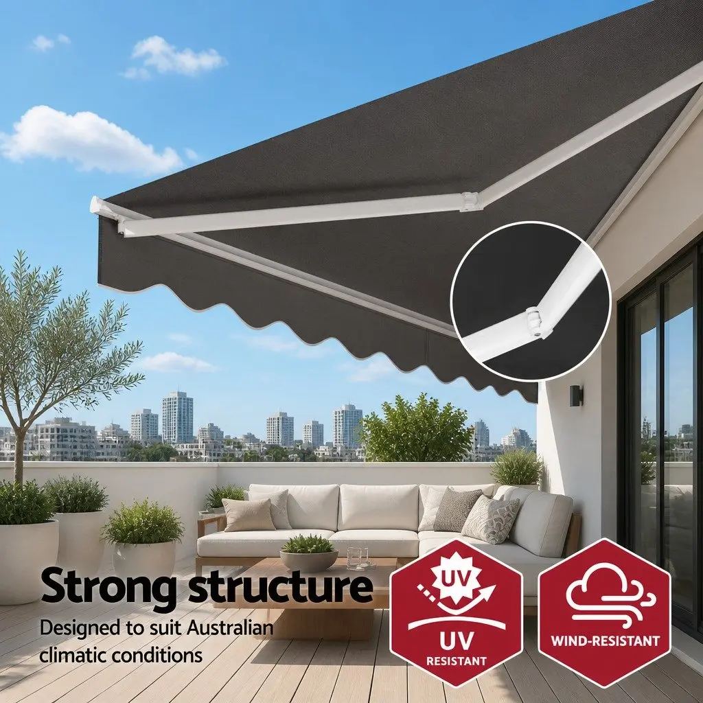 Folding Arm Awning Motorised Grey 3M x 2M with Remote Control