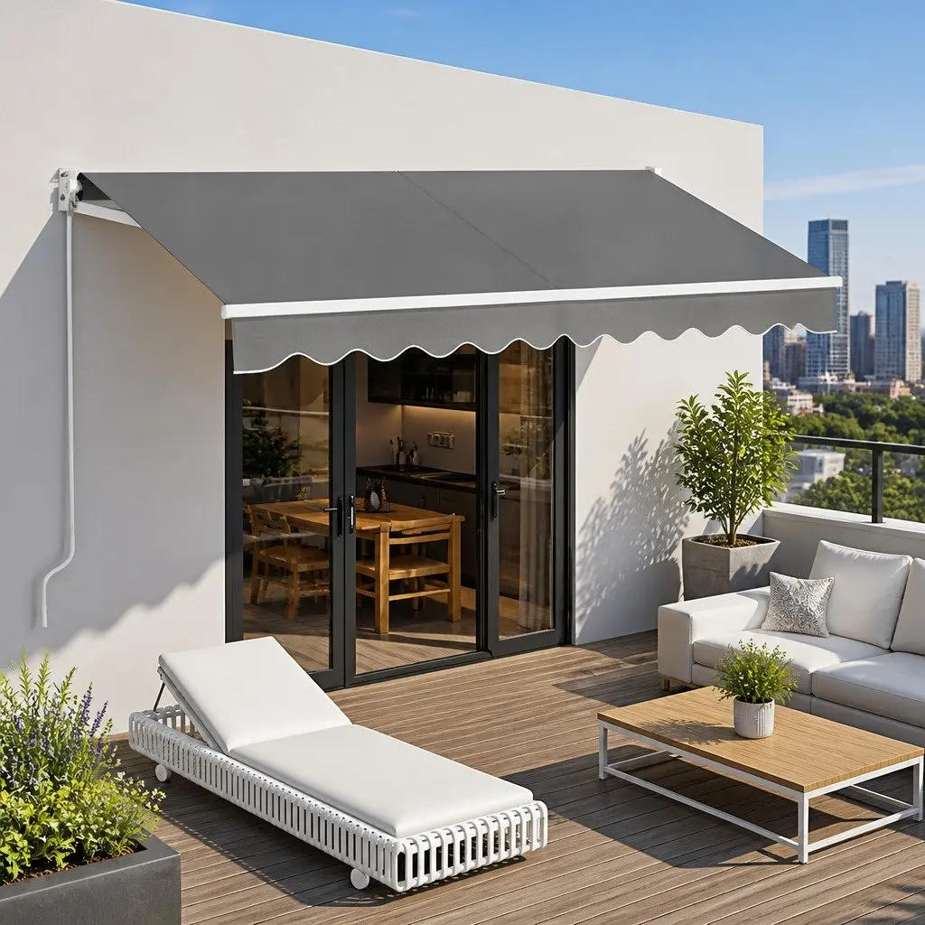 Folding Arm Awning Motorised Grey 3M x 2M with Remote Control