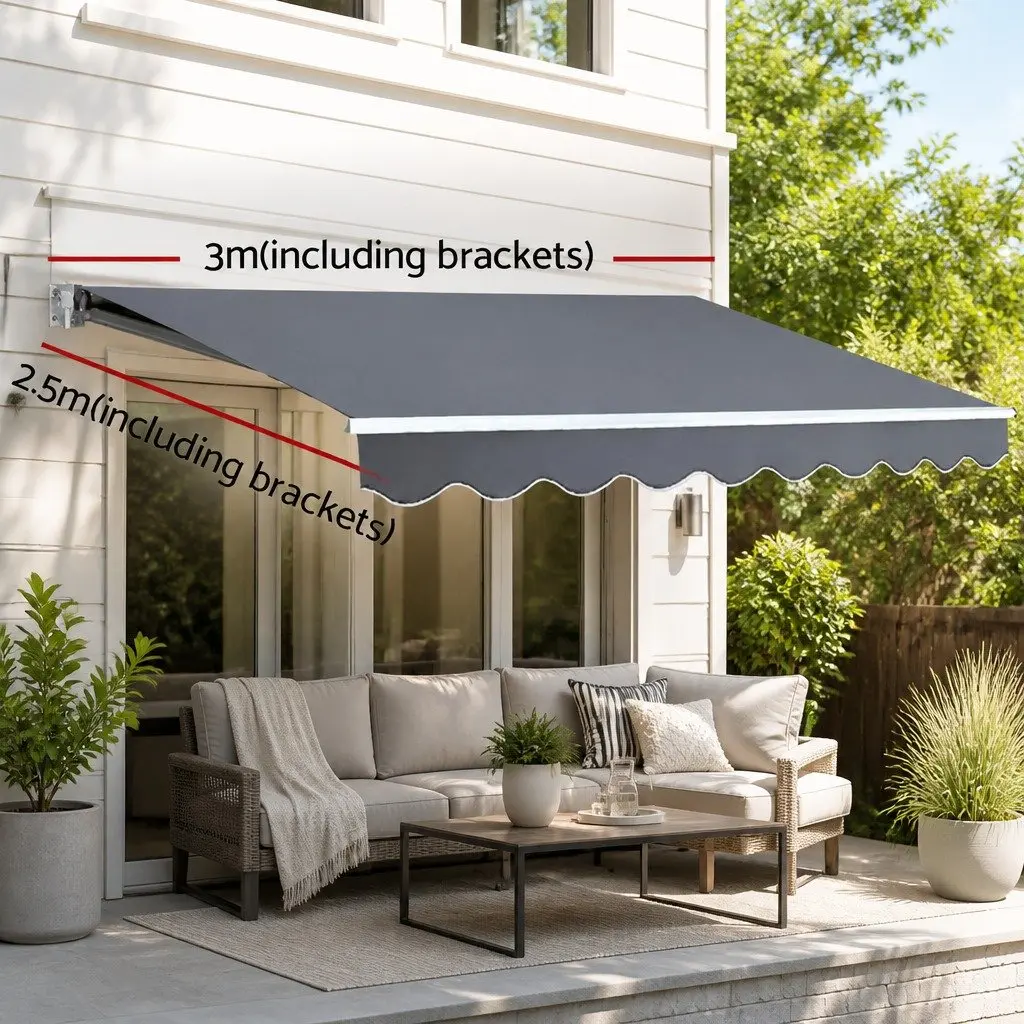 Motorised Retractable Folding Arm Awning 3m x 2.5m Grey