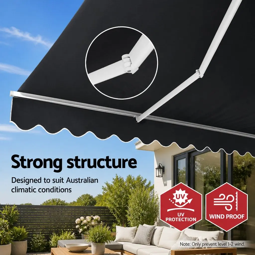 Motorised Retractable Folding Arm Awning 3m x 2.5m Grey