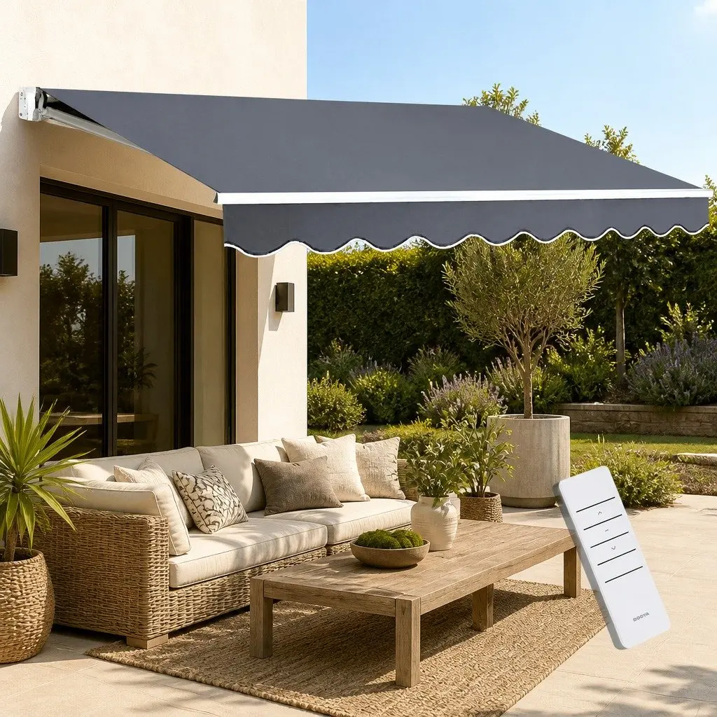 Motorised Retractable Folding Arm Awning 3m x 2.5m Grey