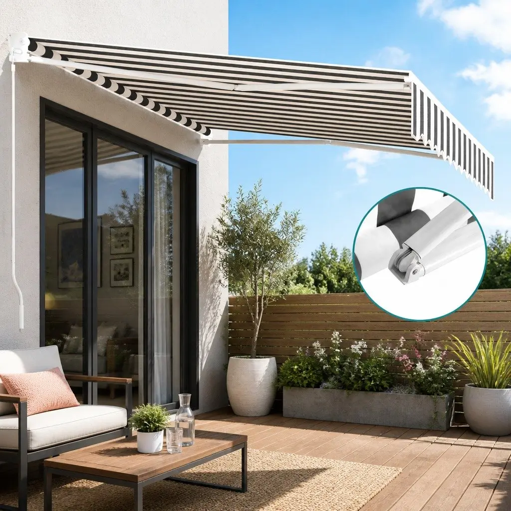 Folding Arm Awning Motorised Remote Control 3M Weather Resistant UV Protection