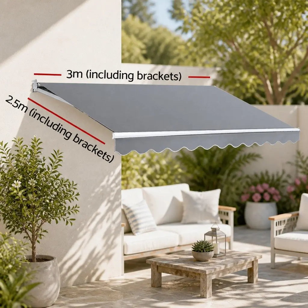 Motorised Retractable Folding Arm Awning UV Resistant 3m x 2.5m