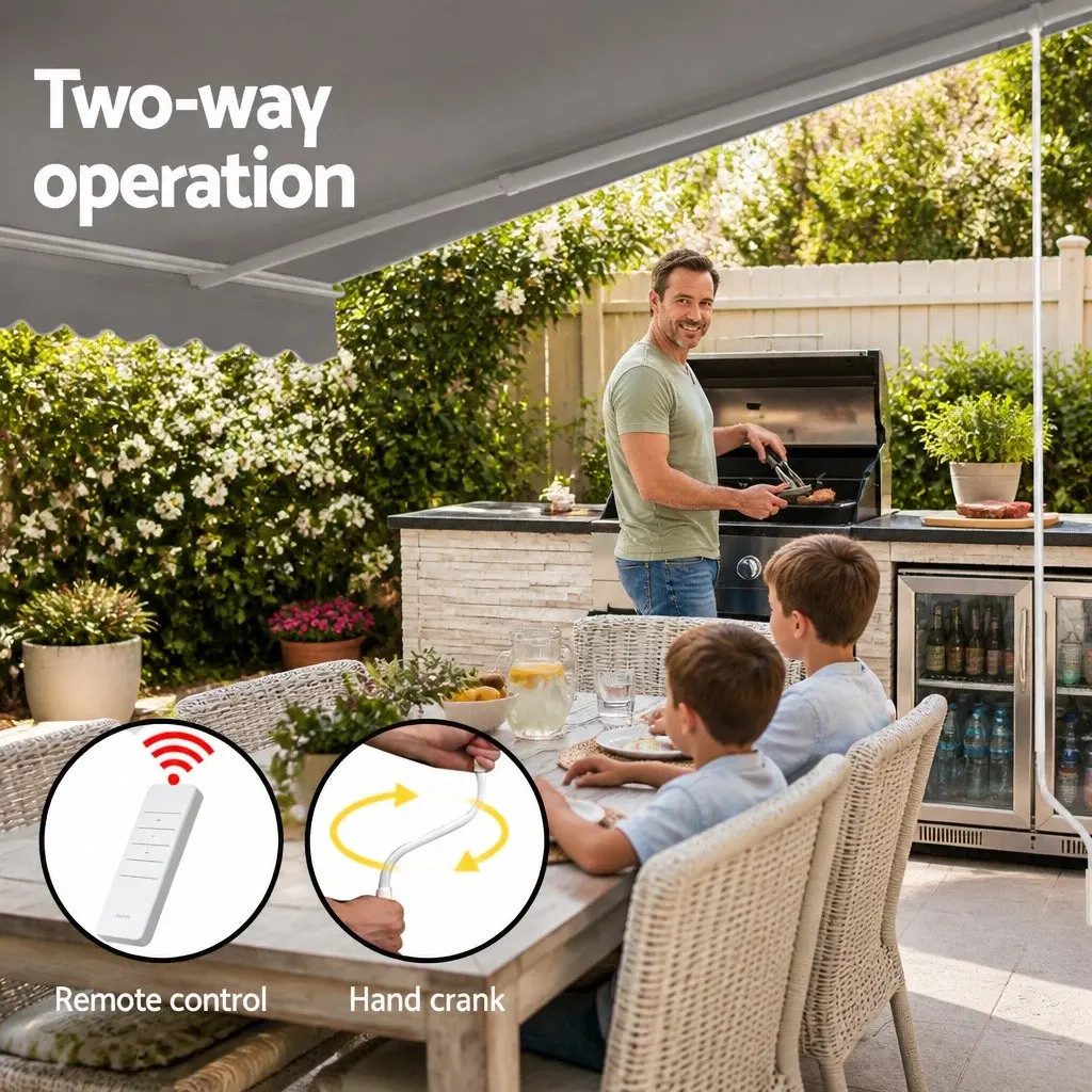Motorised Retractable Folding Arm Awning UV Resistant 3m x 2.5m