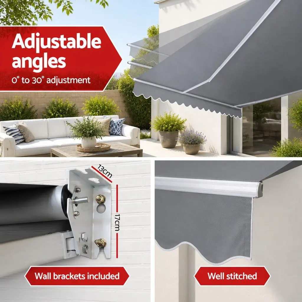 Motorised Retractable Folding Arm Awning UV Resistant 3m x 2.5m