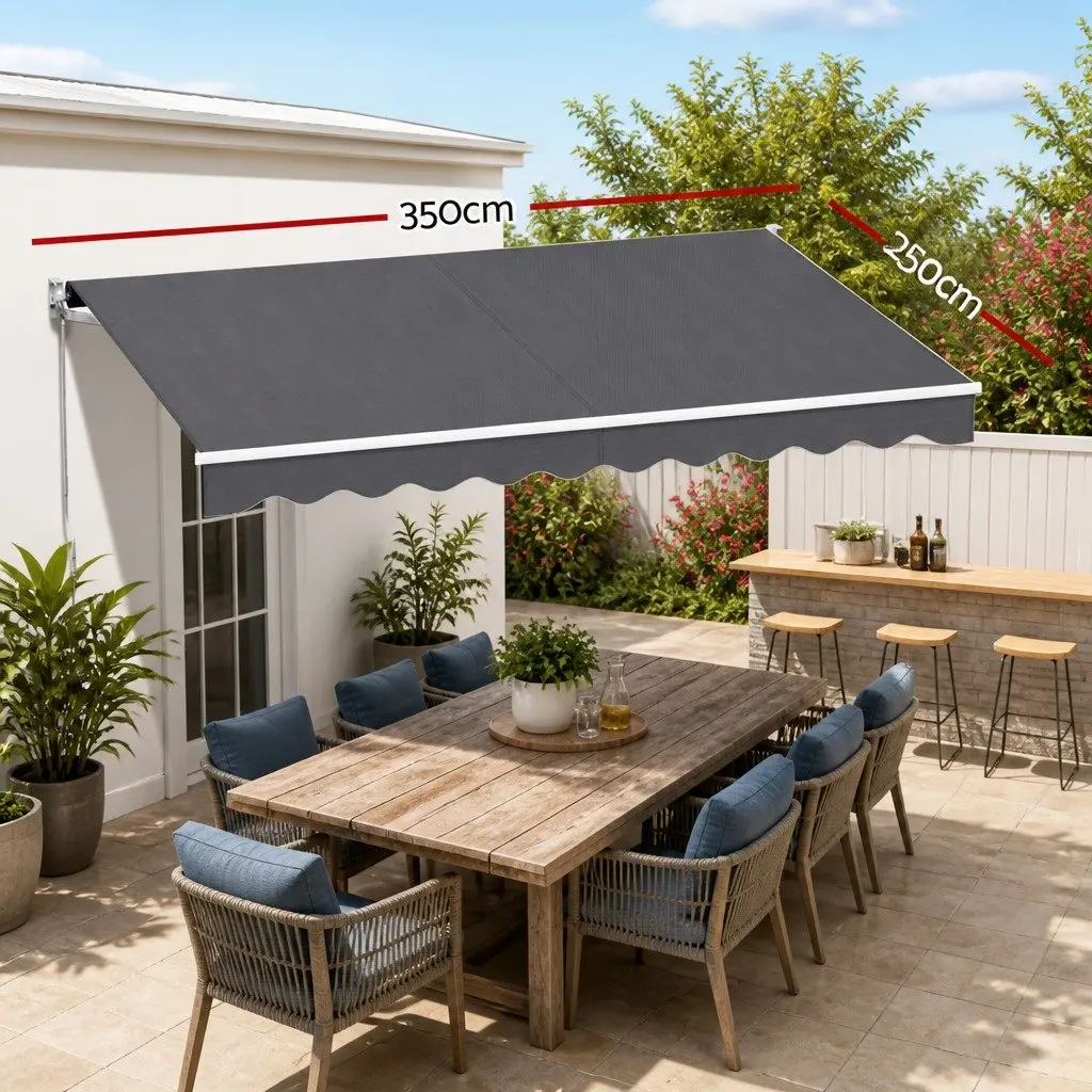 Motorised Retractable Folding Arm Awning Grey 3.5M x 2.5M Patio Garden