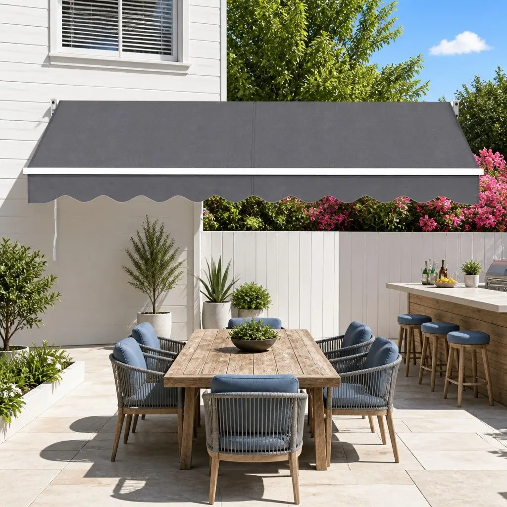 Motorised Retractable Folding Arm Awning Grey 3.5M x 2.5M Patio Garden