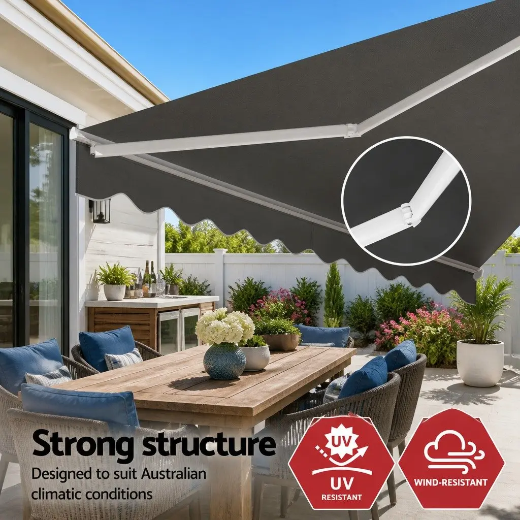 Motorised Retractable Folding Arm Awning Grey 3.5M x 2.5M Patio Garden