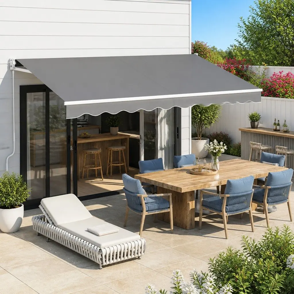 Motorised Retractable Folding Arm Awning Grey 3.5M x 2.5M Patio Garden
