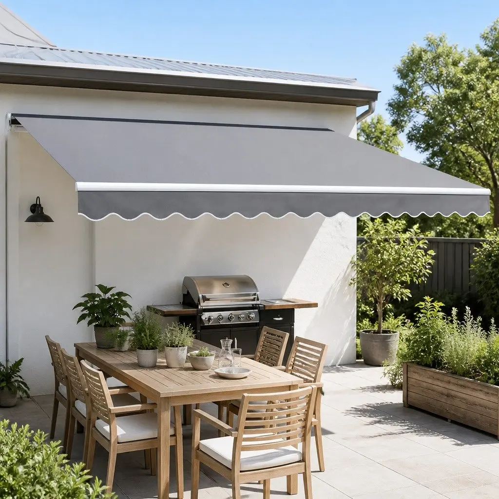 Motorised Retractable Folding Arm Awning 4m x 2.5m UV Resistant Polyester Fabric Pearl Grey